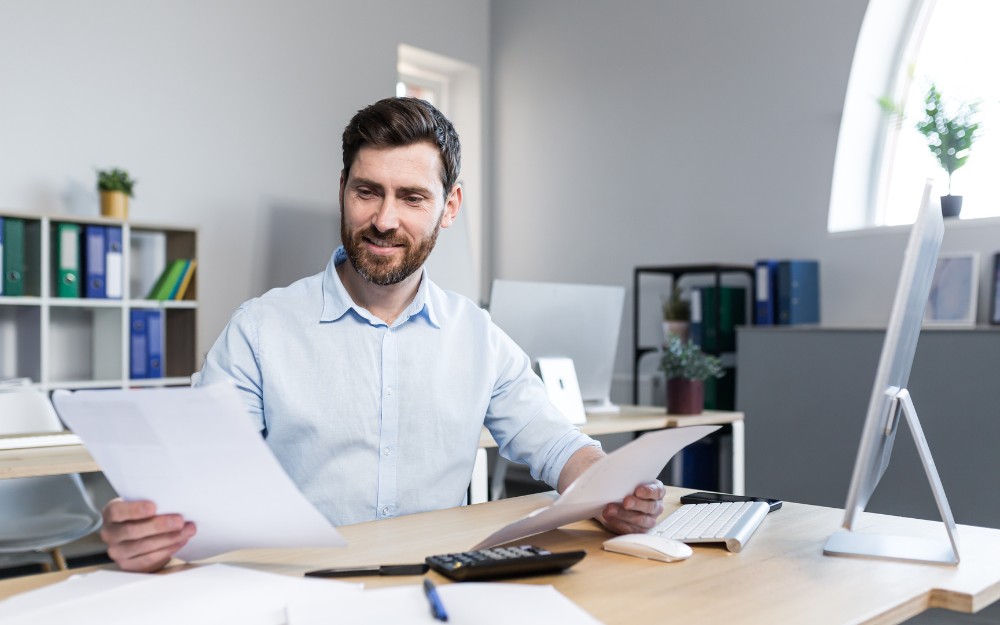 Businessman record keeping for small business