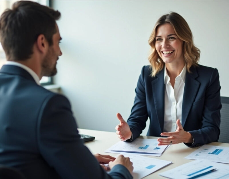 Businesswoman talking to an employee about performance management