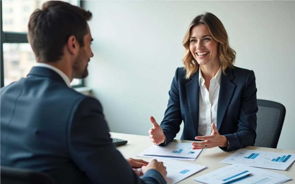 Businesswoman talking to an employee about performance management